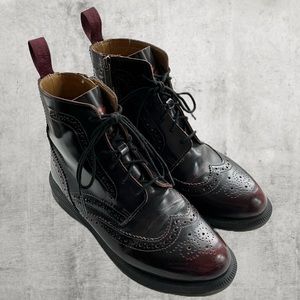 DR. MARTENS. Delphine Arcadia Cherry red leather combat boots lace up